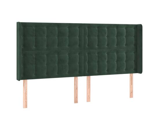 Tăblie pat cu aripioare verde închis 183x16x118/128 cm catifea, 2 image