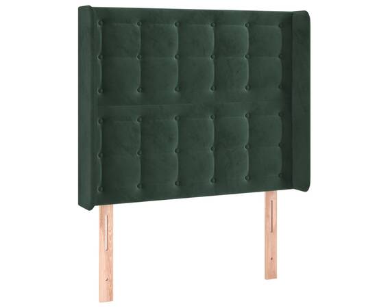Tăblie pat cu aripioare verde închis 83x16x118/128 cm catifea, 2 image