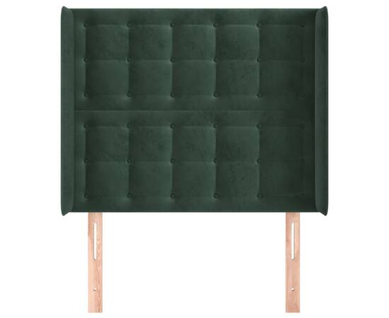 Tăblie pat cu aripioare verde închis 93x16x118/128 cm catifea, 3 image