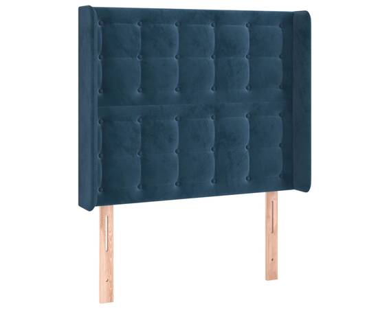 Tăblie pat cu urechi albastru închis 103x16x118/128 cm catifea, 2 image