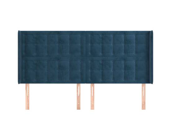 Tăblie pat cu urechi albastru închis 183x16x118/128 cm catifea, 3 image