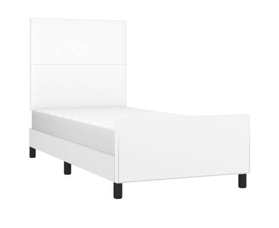Cadru de pat cu tăblie, alb, 90x200 cm, piele ecologică, 3 image