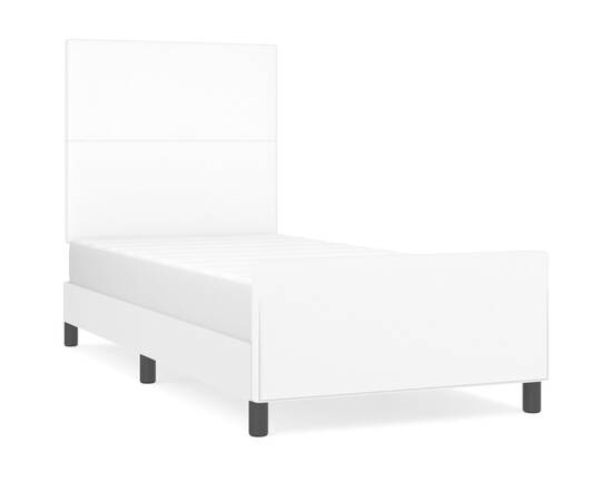 Cadru de pat cu tăblie, alb, 90x200 cm, piele ecologică, 2 image