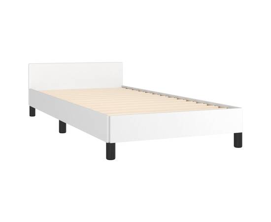 Cadru de pat cu tăblie, alb, 90x200 cm, piele ecologică, 5 image