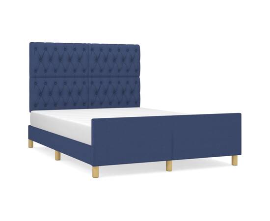 Cadru de pat cu tăblie, albastru, 140x190 cm, textil, 2 image