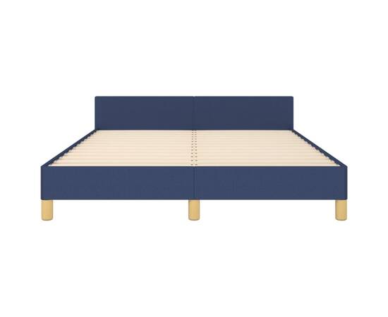 Cadru de pat cu tăblie, albastru, 140x190 cm, textil, 6 image