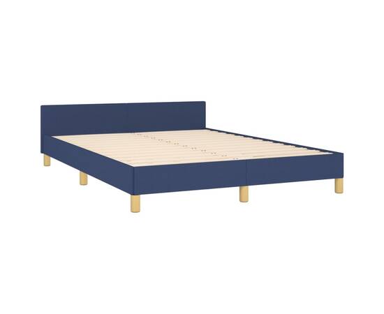 Cadru de pat cu tăblie, albastru, 140x190 cm, textil, 5 image
