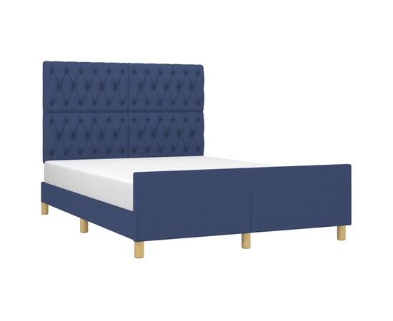 Cadru de pat cu tăblie, albastru, 140x190 cm, textil, 3 image