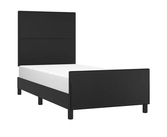Cadru de pat cu tăblie, negru, 100x200 cm, piele ecologică, 3 image