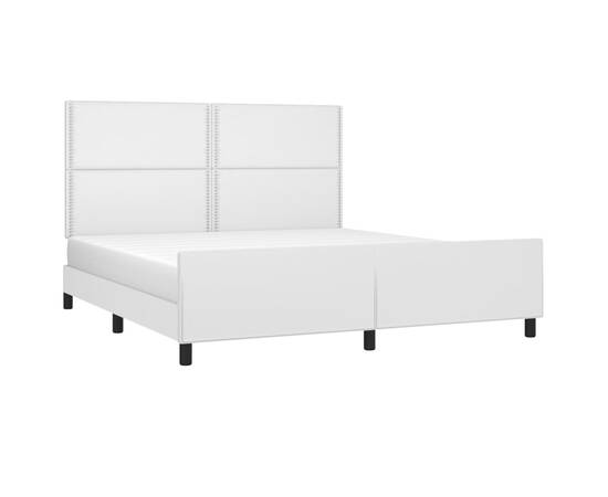 Cadru de pat cu tăblie, alb, 160x200 cm, piele ecologică, 3 image