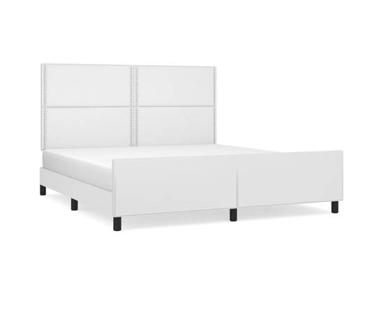 Cadru de pat cu tăblie, alb, 160x200 cm, piele ecologică, 2 image
