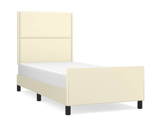 Cadru de pat cu tăblie, crem, 80x200 cm, piele ecologică, 2 image