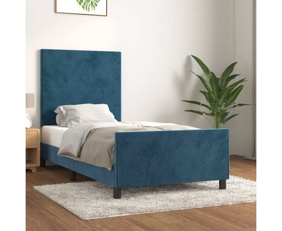 Cadru de pat cu tăblie, albastru închis, 80x200 cm, catifea