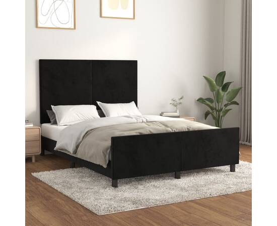 Cadru de pat cu tăblie, negru, 140x190 cm, catifea