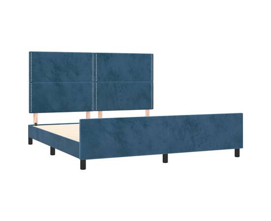 Cadru de pat cu tăblie, albastru închis, 160x200 cm, catifea, 4 image