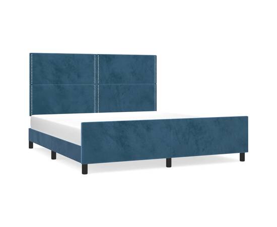 Cadru de pat cu tăblie, albastru închis, 160x200 cm, catifea, 2 image