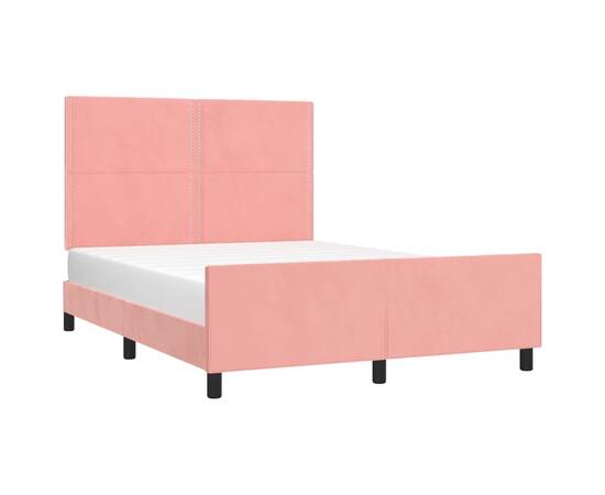 Cadru de pat cu tăblie, roz, 140x200 cm, catifea, 3 image