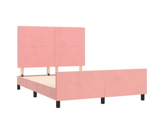 Cadru de pat cu tăblie, roz, 140x200 cm, catifea, 4 image
