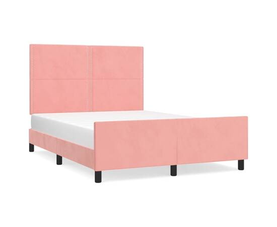 Cadru de pat cu tăblie, roz, 140x200 cm, catifea, 2 image