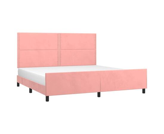 Cadru de pat cu tăblie, roz, 200x200 cm, catifea, 3 image