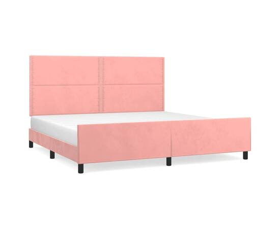 Cadru de pat cu tăblie, roz, 200x200 cm, catifea, 2 image