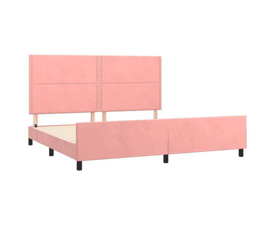 Cadru de pat cu tăblie, roz, 200x200 cm, catifea, 4 image