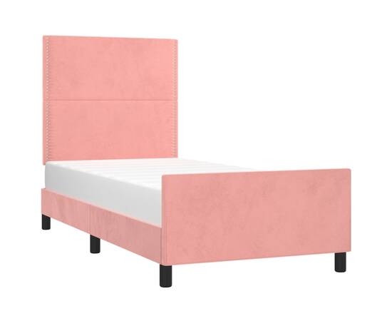 Cadru de pat cu tăblie, roz, 90x190 cm, catifea, 3 image