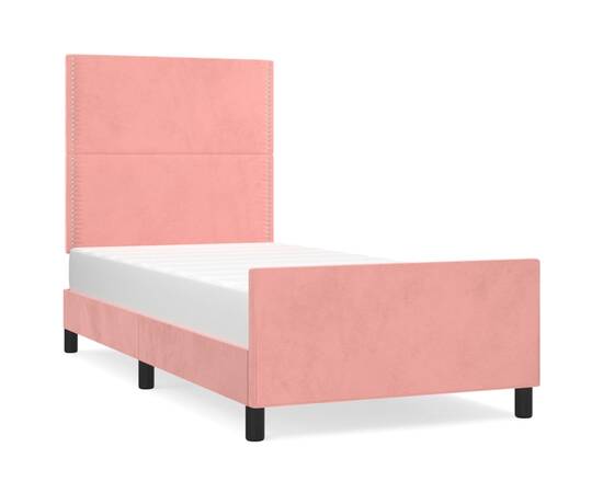 Cadru de pat cu tăblie, roz, 90x200 cm, catifea, 2 image