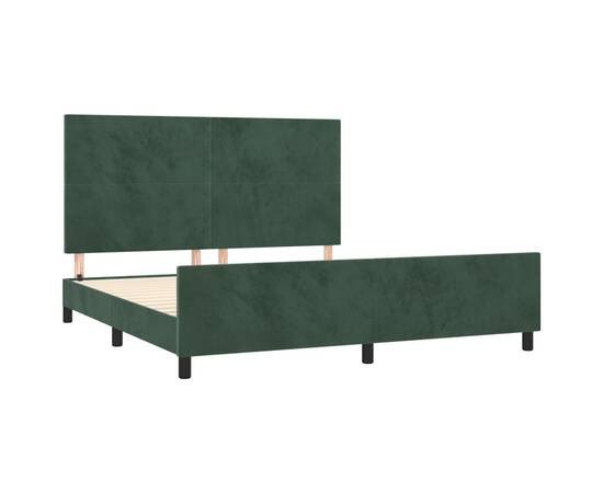Cadru de pat cu tăblie, verde închis, 160x200 cm, catifea, 4 image