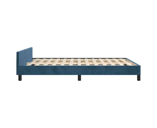 Cadru de pat cu tăblie, albastru închis, 140x190 cm, catifea, 6 image