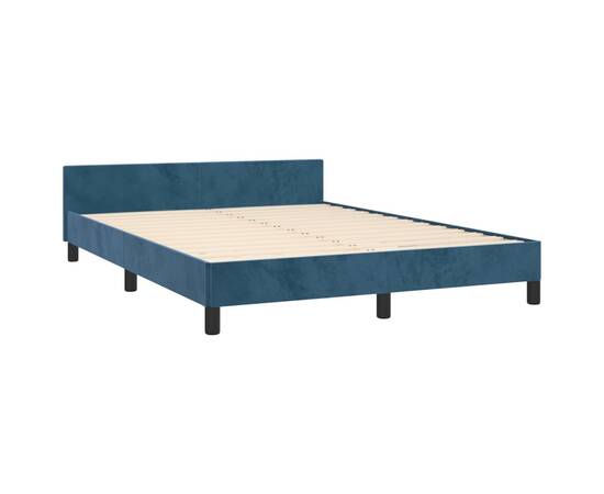 Cadru de pat cu tăblie, albastru închis, 140x190 cm, catifea, 4 image