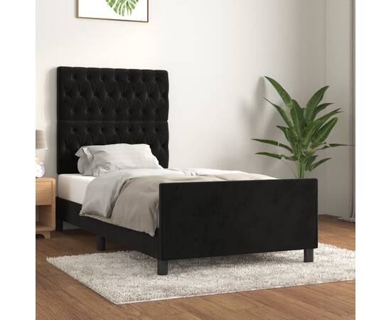 Cadru de pat cu tăblie, negru, 100x200 cm, catifea