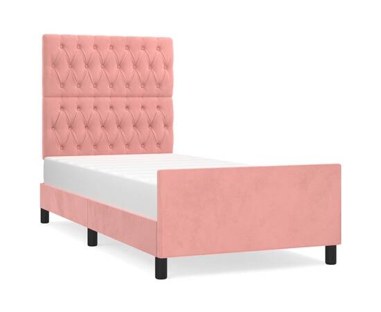 Cadru de pat cu tăblie, roz, 90x190 cm, catifea, 2 image