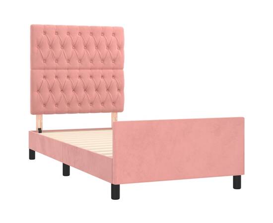 Cadru de pat cu tăblie, roz, 90x190 cm, catifea, 4 image