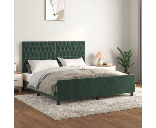 Cadru de pat cu tăblie, verde închis, 180x200 cm, catifea