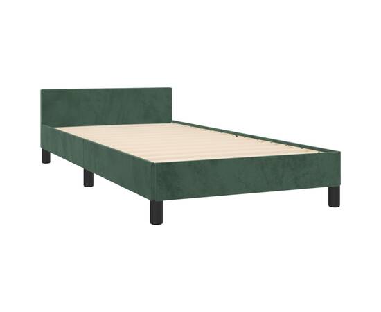 Cadru de pat cu tăblie, verde închis, 90x190 cm, catifea, 5 image