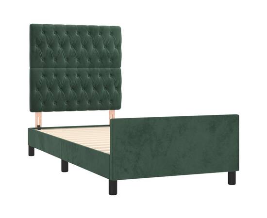 Cadru de pat cu tăblie, verde închis, 90x190 cm, catifea, 4 image