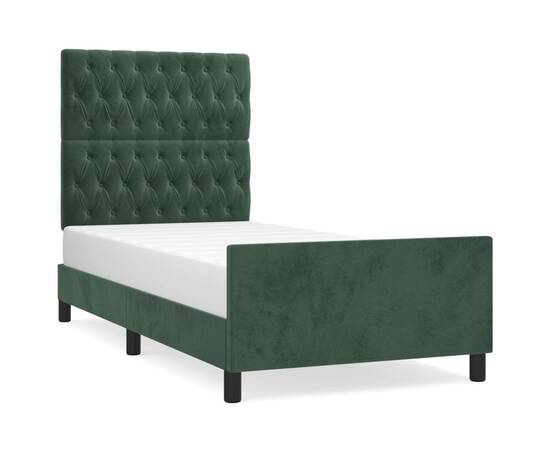 Cadru de pat cu tăblie, verde închis, 90x190 cm, catifea, 2 image