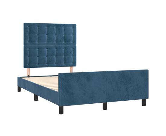 Cadru de pat cu tăblie, albastru închis, 120x200 cm, catifea, 4 image