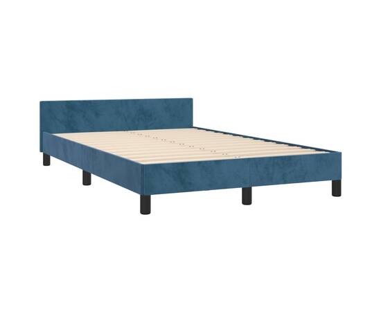 Cadru de pat cu tăblie, albastru închis, 120x200 cm, catifea, 5 image
