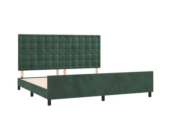 Cadru de pat cu tăblie, verde închis, 200x200 cm, catifea, 4 image