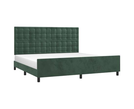 Cadru de pat cu tăblie, verde închis, 200x200 cm, catifea, 3 image
