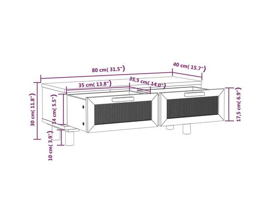 Măsuță de cafea alb 80x40x30cm lemn prelucrat&lemn masiv pin, 7 image