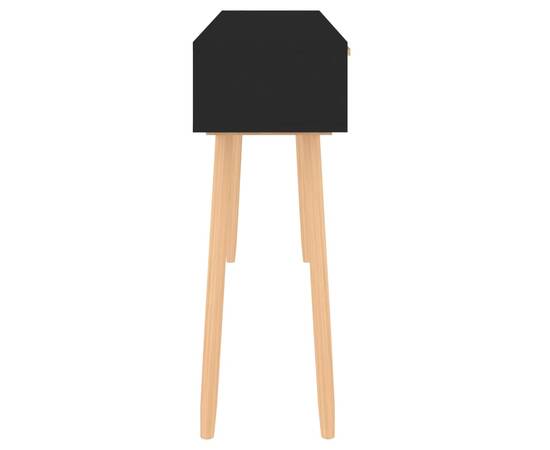 Masă consolă negru 105x30x75 cm lemn masiv pin și ratan natural, 4 image