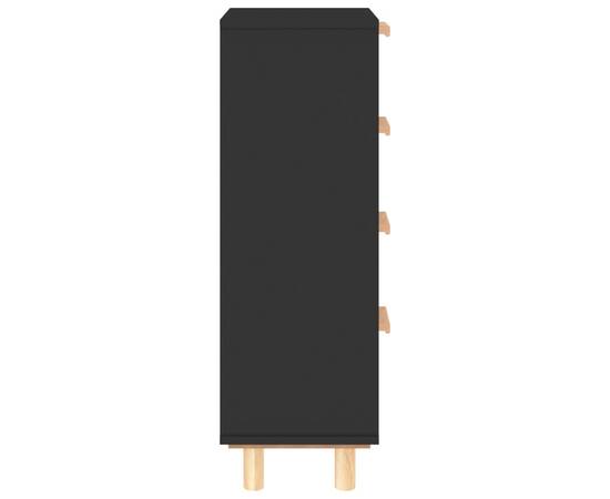 Servantă, negru, 40x30x90 cm, lemn masiv pin și ratan natural, 6 image