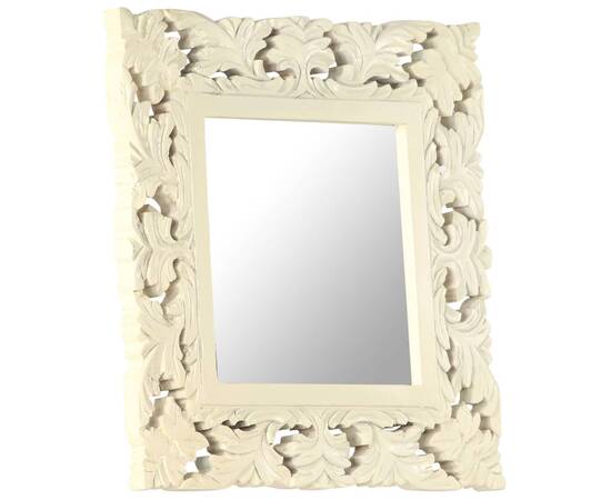 Oglindă sculptată manual, alb, 50x50 cm, lemn masiv mango, 10 image