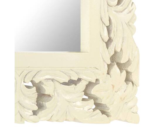 Oglindă sculptată manual, alb, 50x50 cm, lemn masiv mango, 4 image