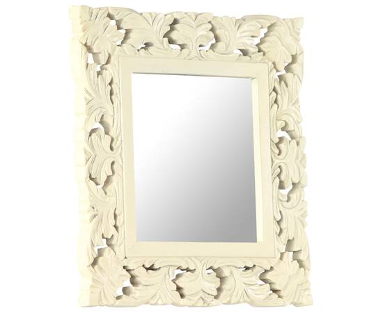 Oglindă sculptată manual, alb, 50x50 cm, lemn masiv mango, 9 image