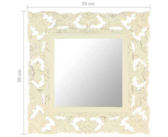 Oglindă sculptată manual, alb, 50x50 cm, lemn masiv mango, 6 image