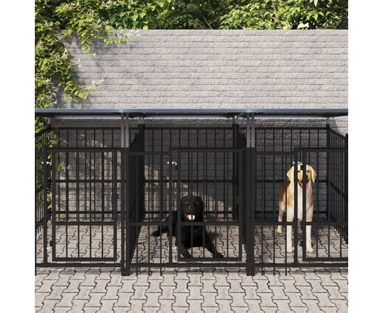 Padoc pentru câini de exterior cu acoperiș, 5,63 m², oțel
